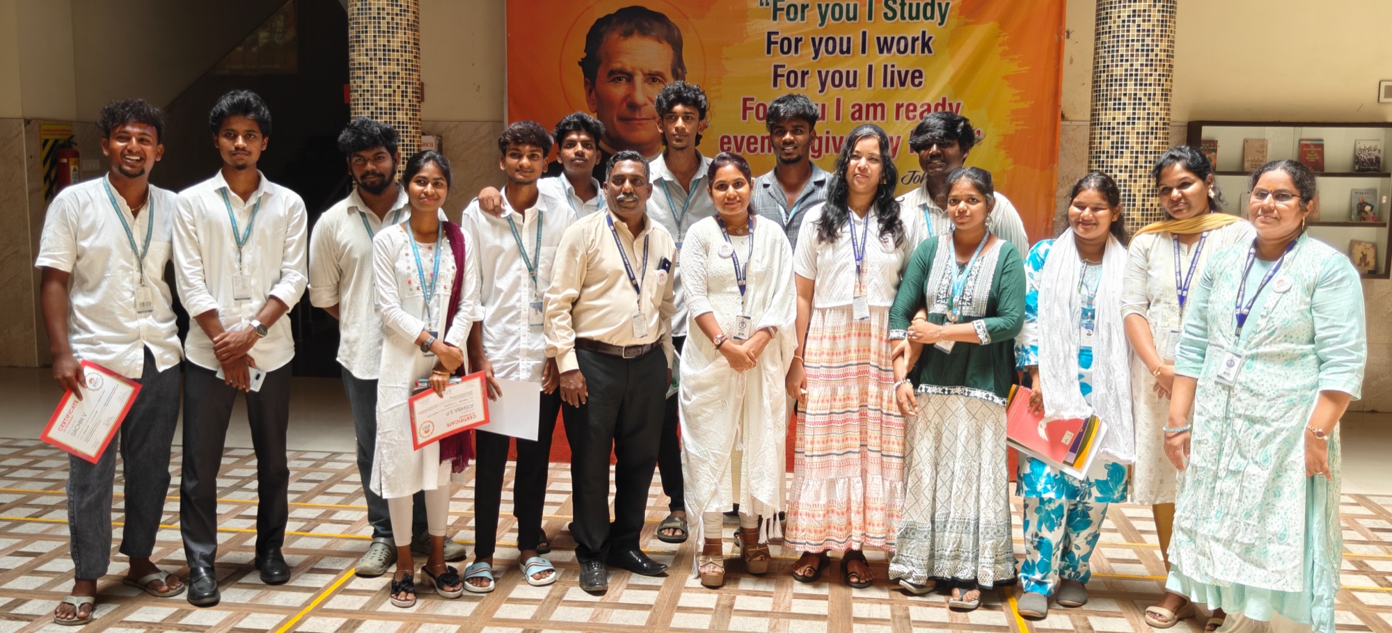 Students and faculty with the BMIT team after a Campus to Career session at Don Bosco Arts and Science College