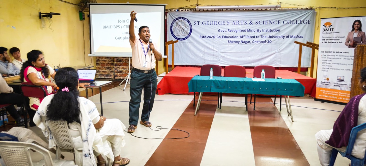 A BMIT session on stage at St. George's Arts and Science College