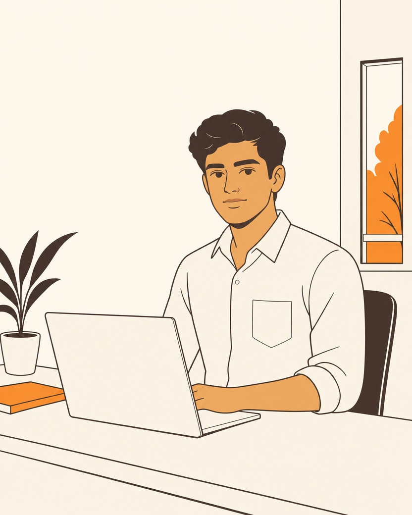 Illustration of a commerce graduate at work in an accounting firm