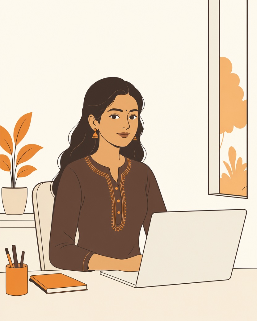 Illustration of a commerce graduate at work in an accounts role